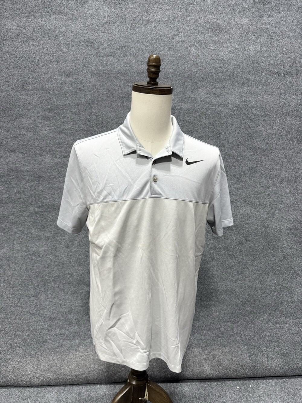 Nike Golf Dri-FIT Mens L Polo Shirt Gray White Colorblock Swoosh Standard Fit